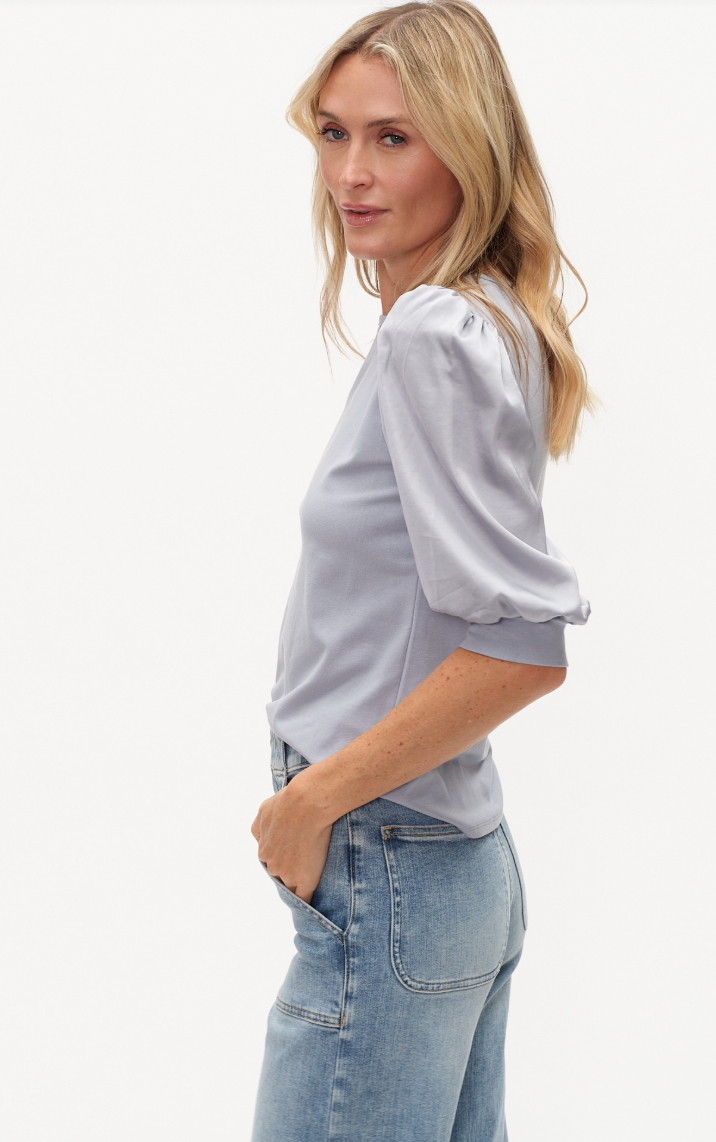 Solara Mixed Media Satin SS Top