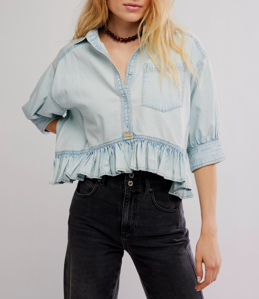 Bailey Denim Ruffle Hem Shirt