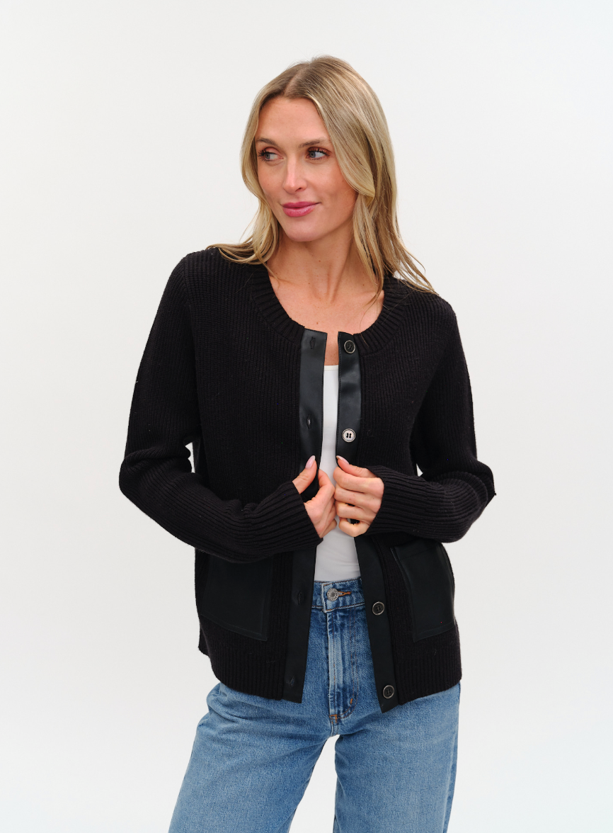 Natalia Faux Leather Cardigan
