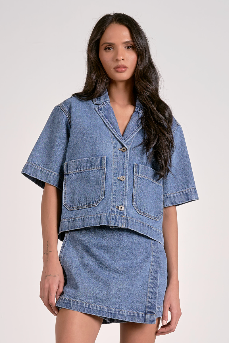 Reeve Denim Button Up Collared Top