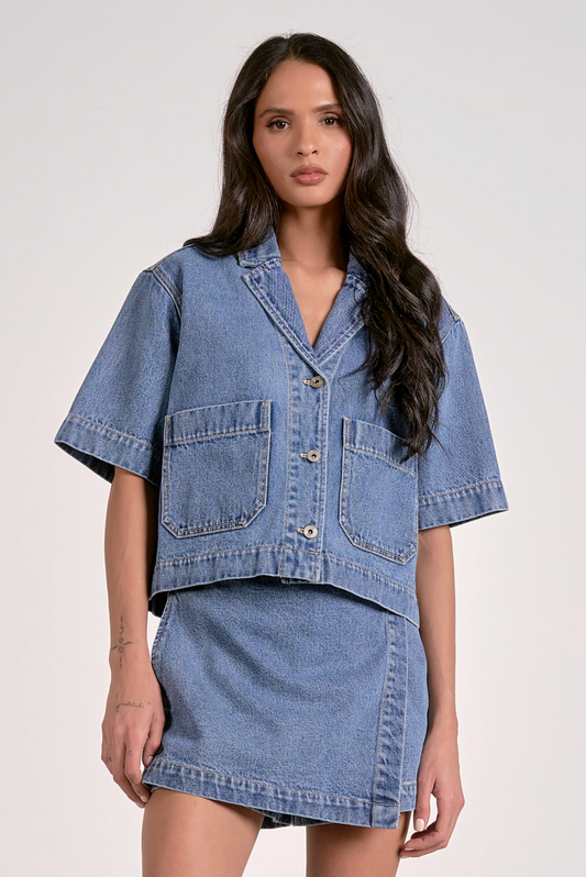Reeve Denim Button Up Collared Top