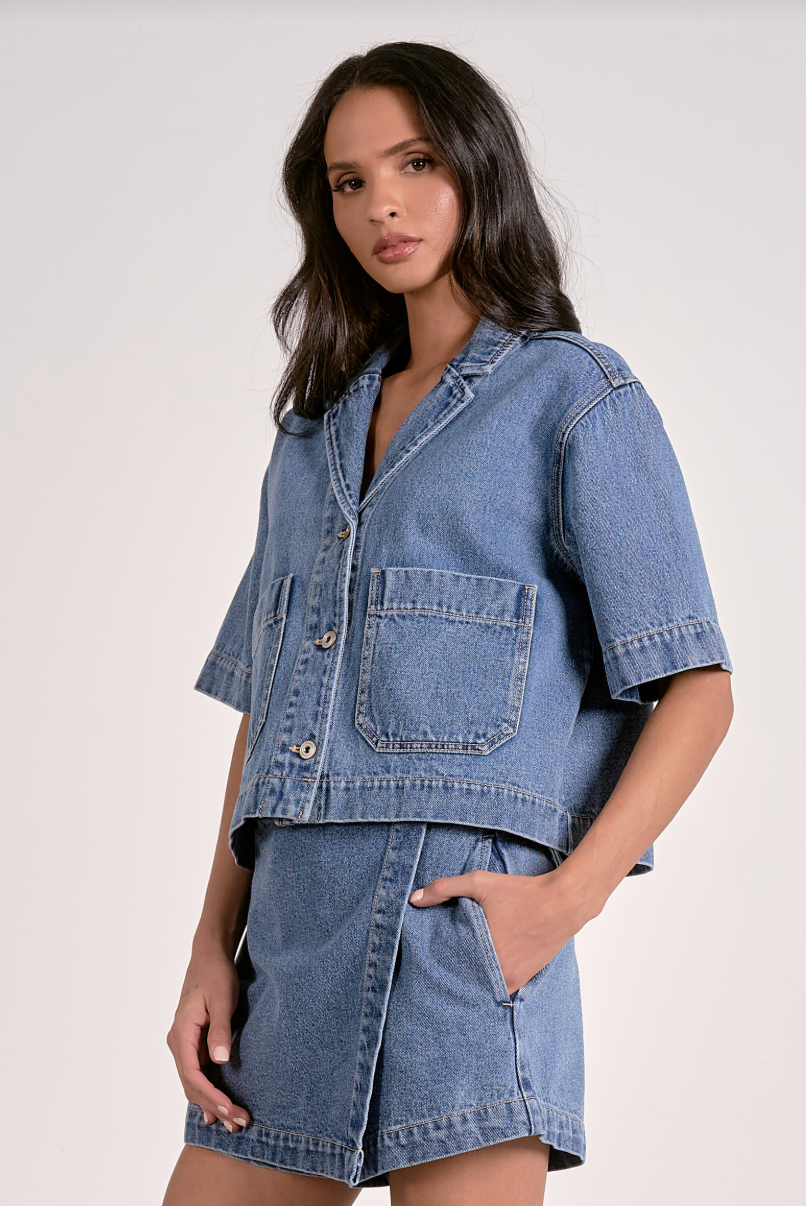 Reeve Denim Button Up Collared Top