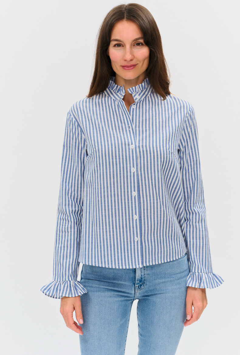 Holland Poplin Striped Ruffle Blouse