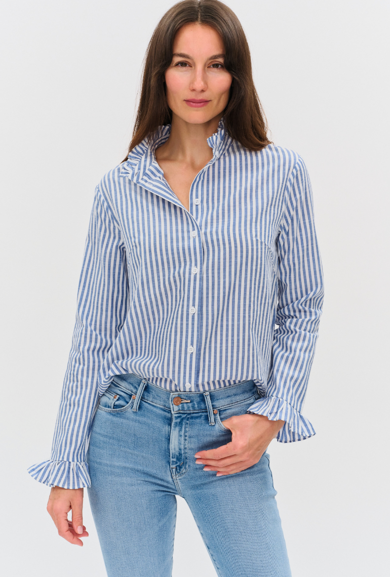 Holland Poplin Striped Ruffle Blouse