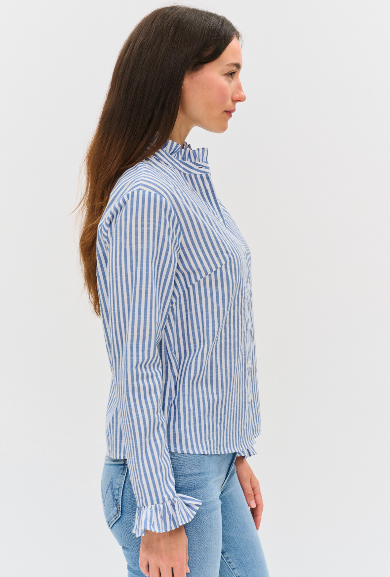 Holland Poplin Striped Ruffle Blouse