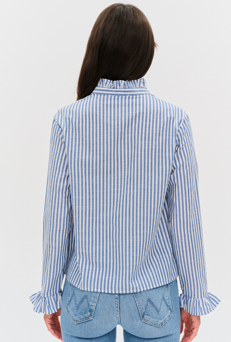 Holland Poplin Striped Ruffle Blouse