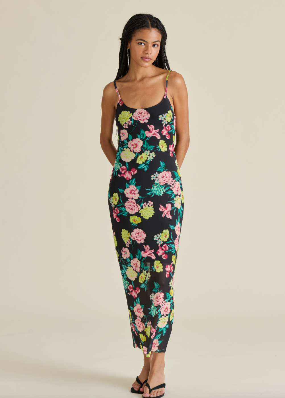Giselly Ditsy Floral Mesh Midi Dress