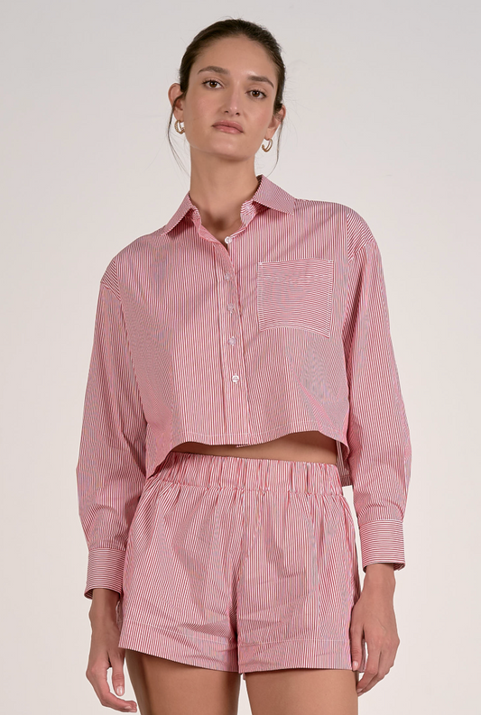 Nan Cropped Striped Poplin Button Down
