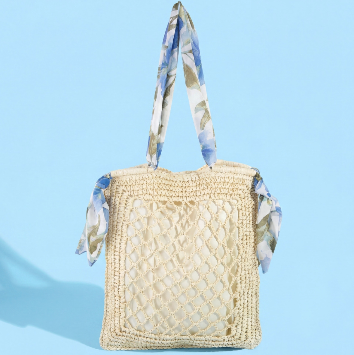 Tropical Bandana Strap Straw Braided Tote Bag
