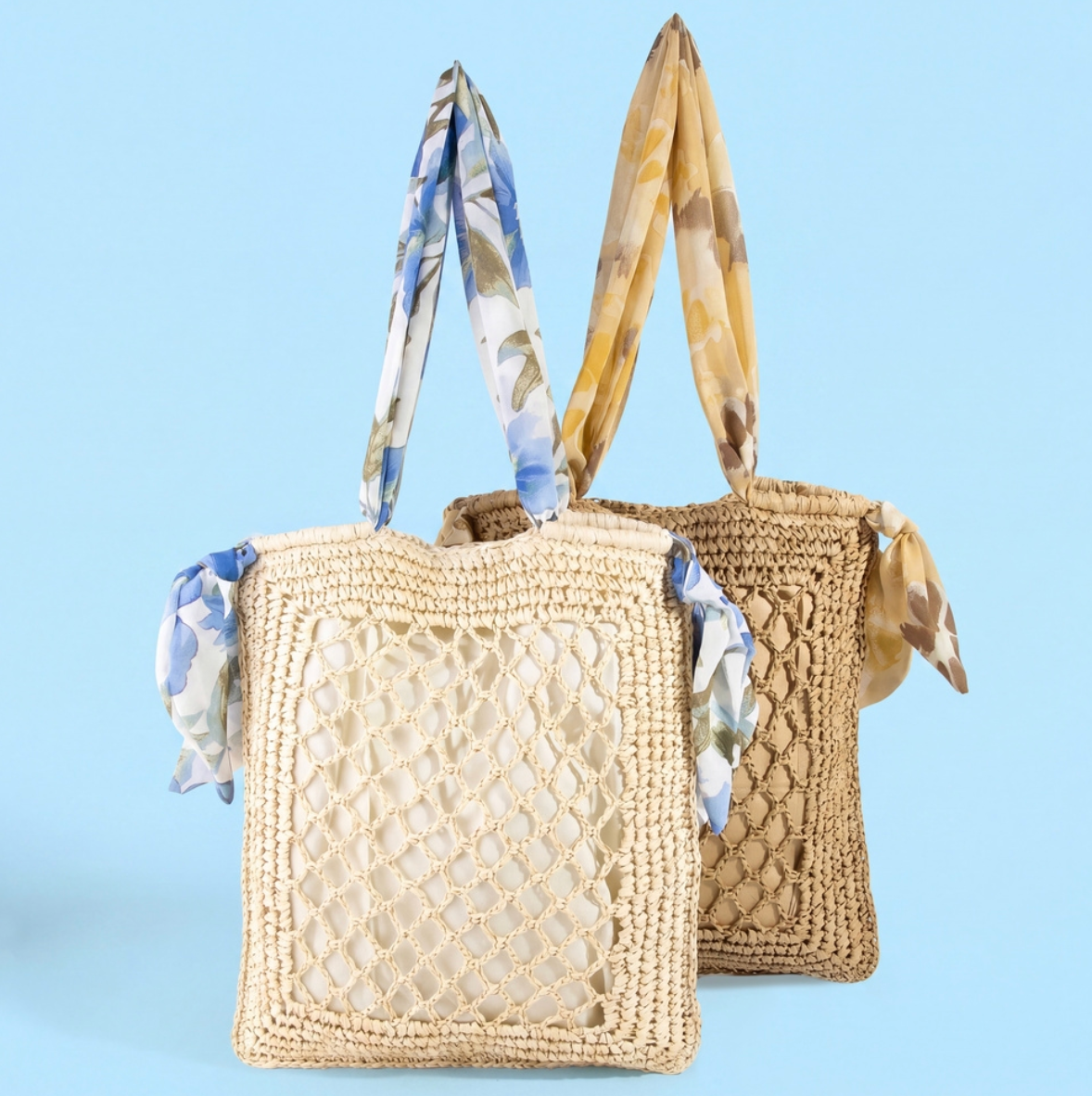 Tropical Bandana Strap Straw Braided Tote Bag