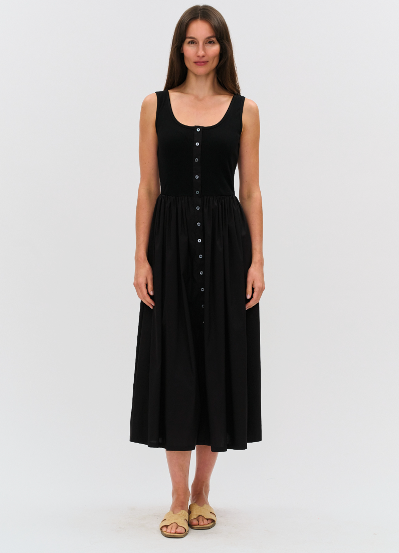 Alicia Mixed Media Poplin Ribbed Dress
