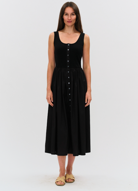 Alicia Mixed Media Poplin Ribbed Dress