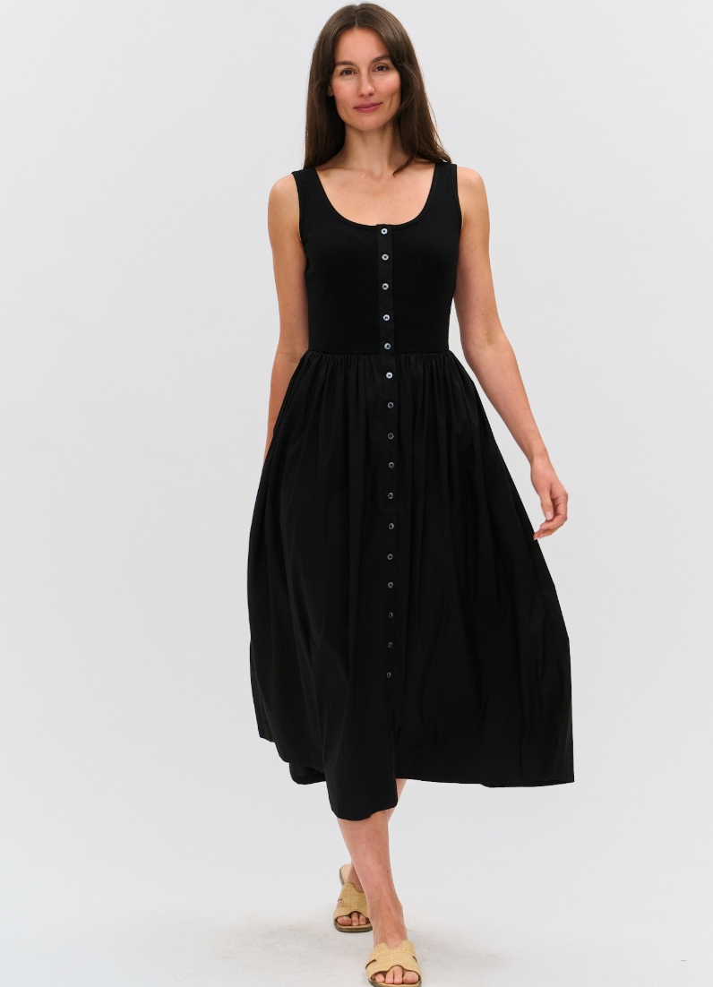 Alicia Mixed Media Poplin Ribbed Dress