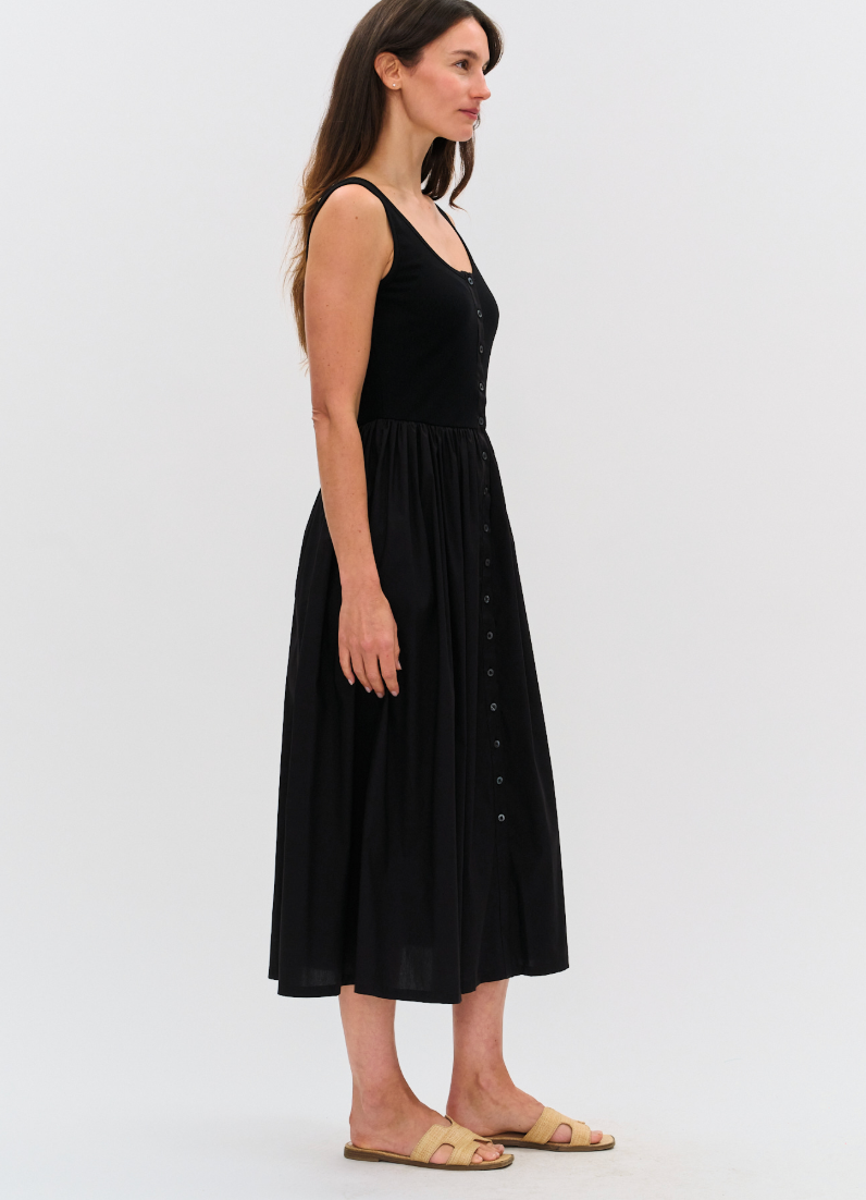 Alicia Mixed Media Poplin Ribbed Dress