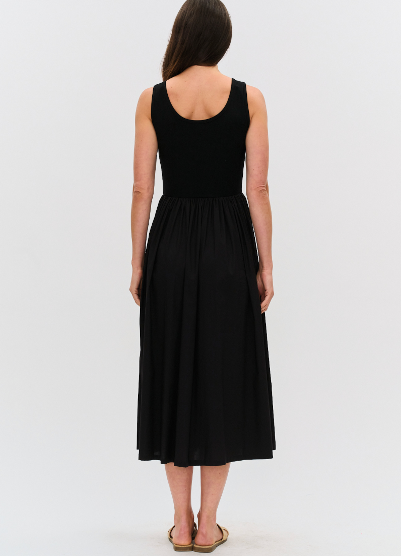 Alicia Mixed Media Poplin Ribbed Dress
