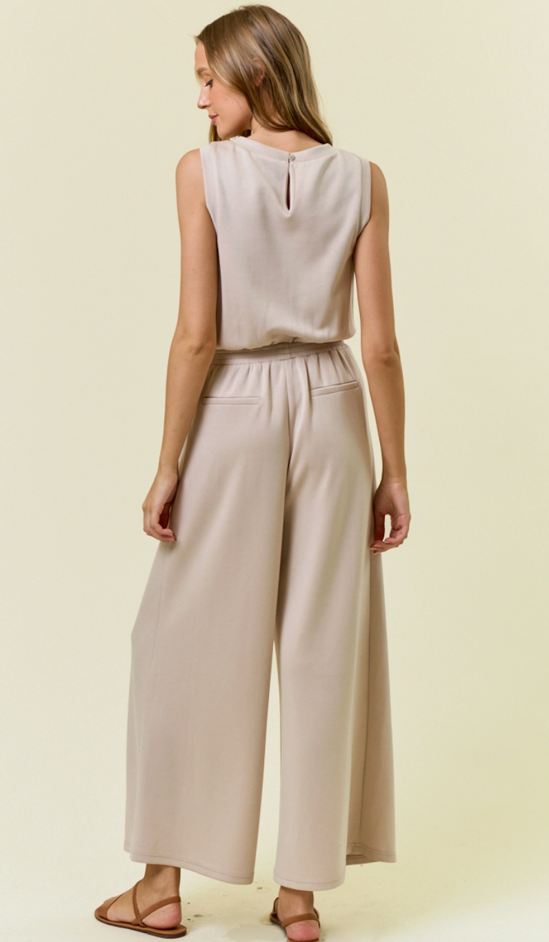 Addie V Neck Brushed Modal Wide Culotte Leg Jumpsuit