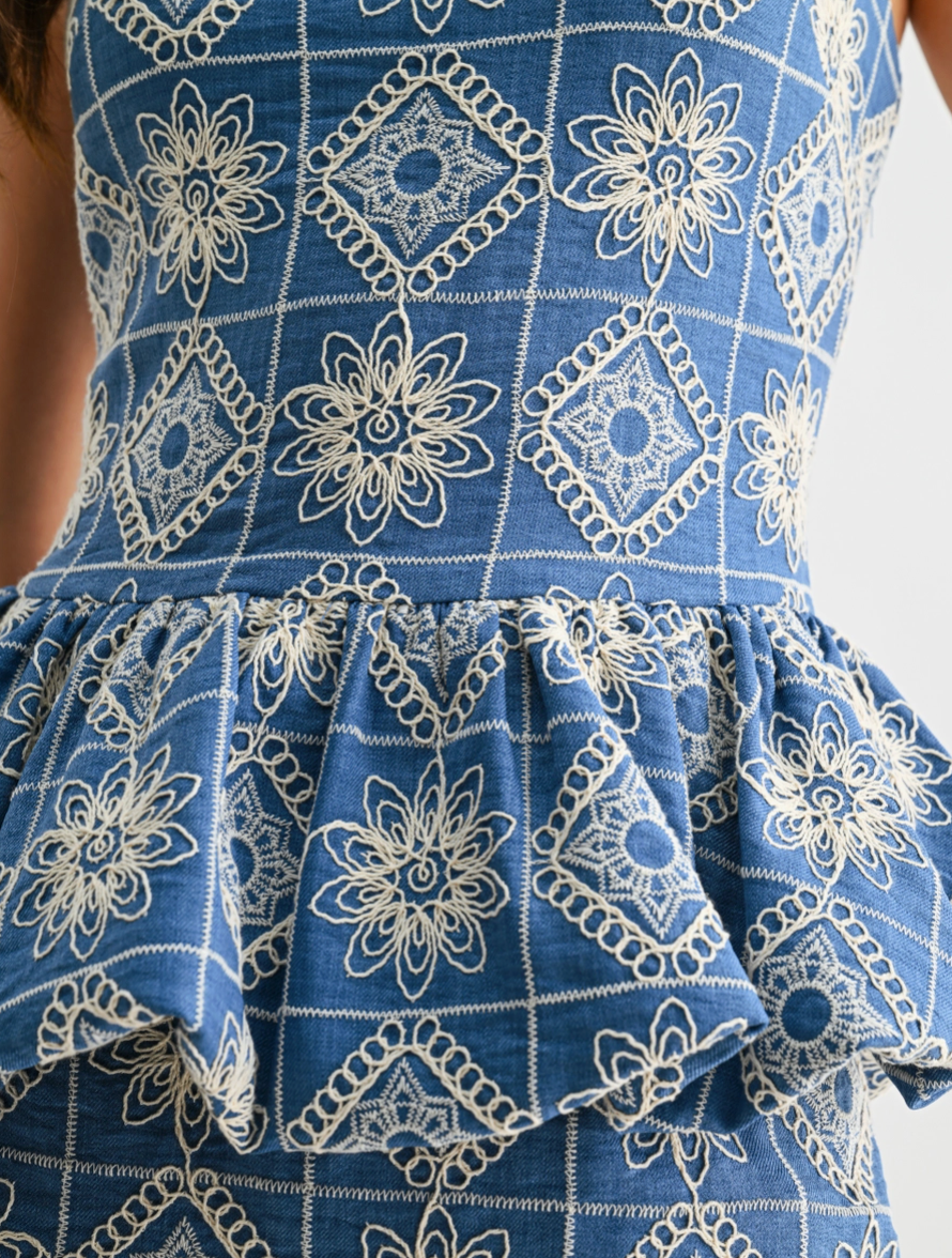 Daisy Embroidered Peplum Top