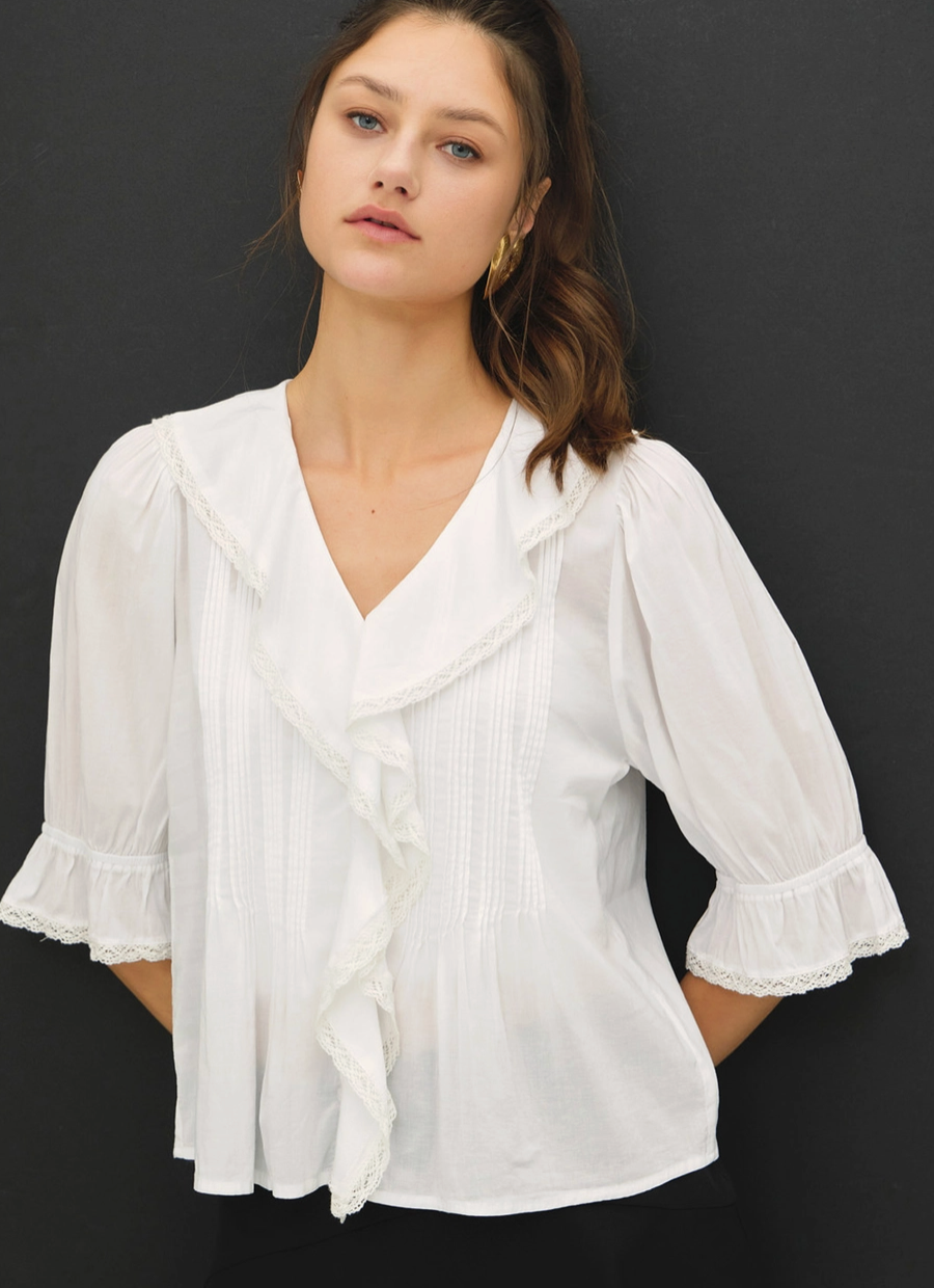 Ginger Vintage Ruffled Pintuck Blouse