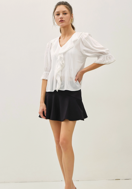 Ginger Vintage Ruffled Pintuck Blouse