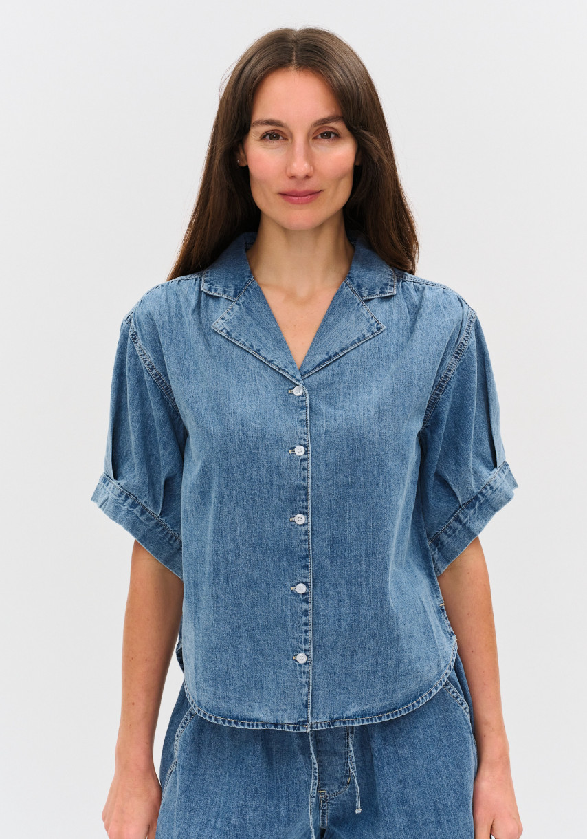 Emma Collared Button Down Denim Top