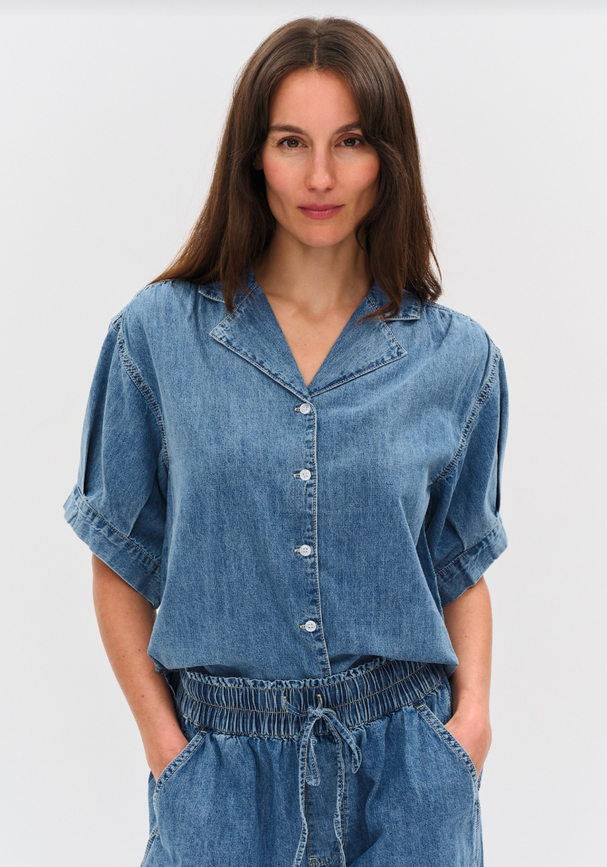 Emma Collared Button Down Denim Top