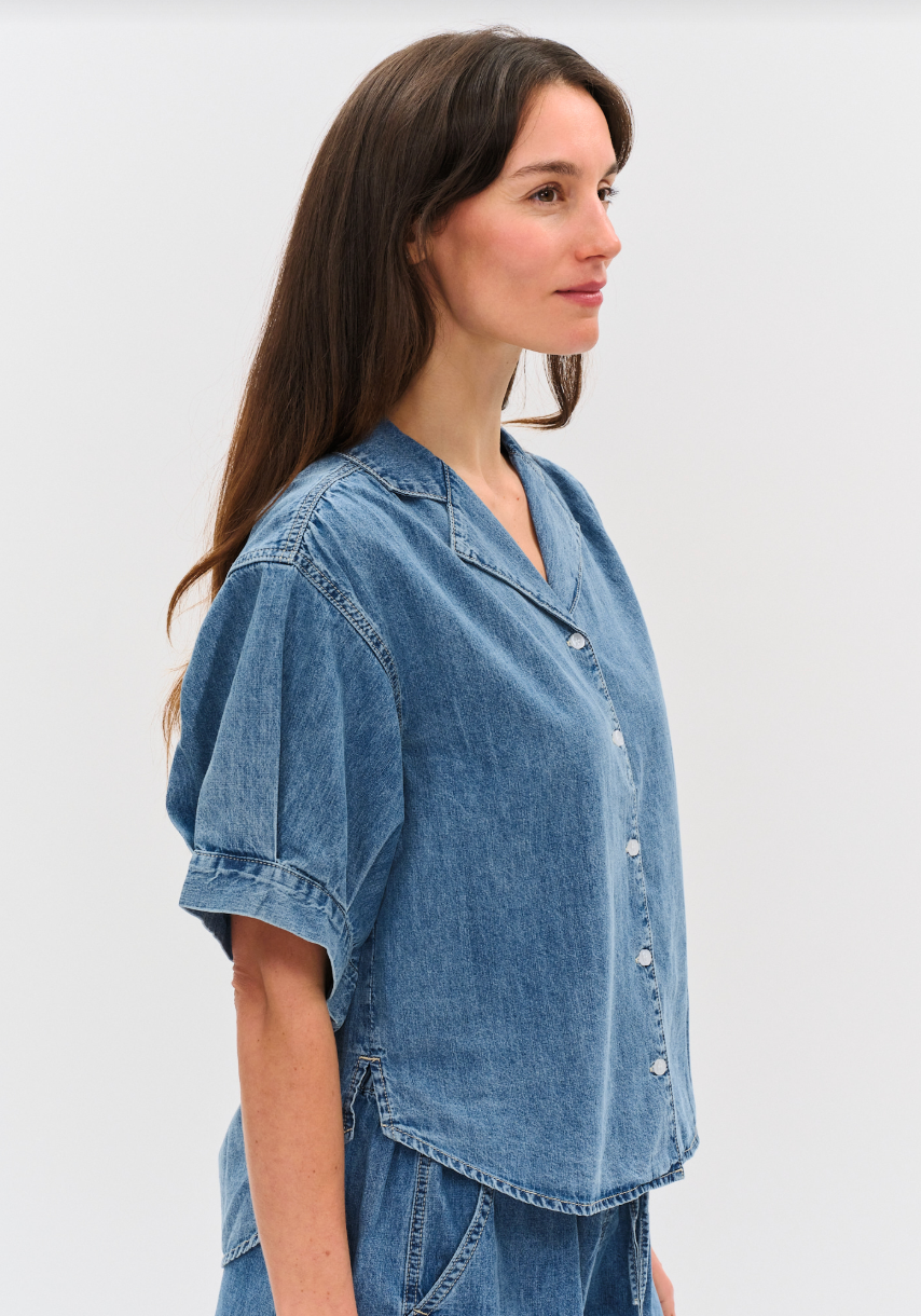 Emma Collared Button Down Denim Top