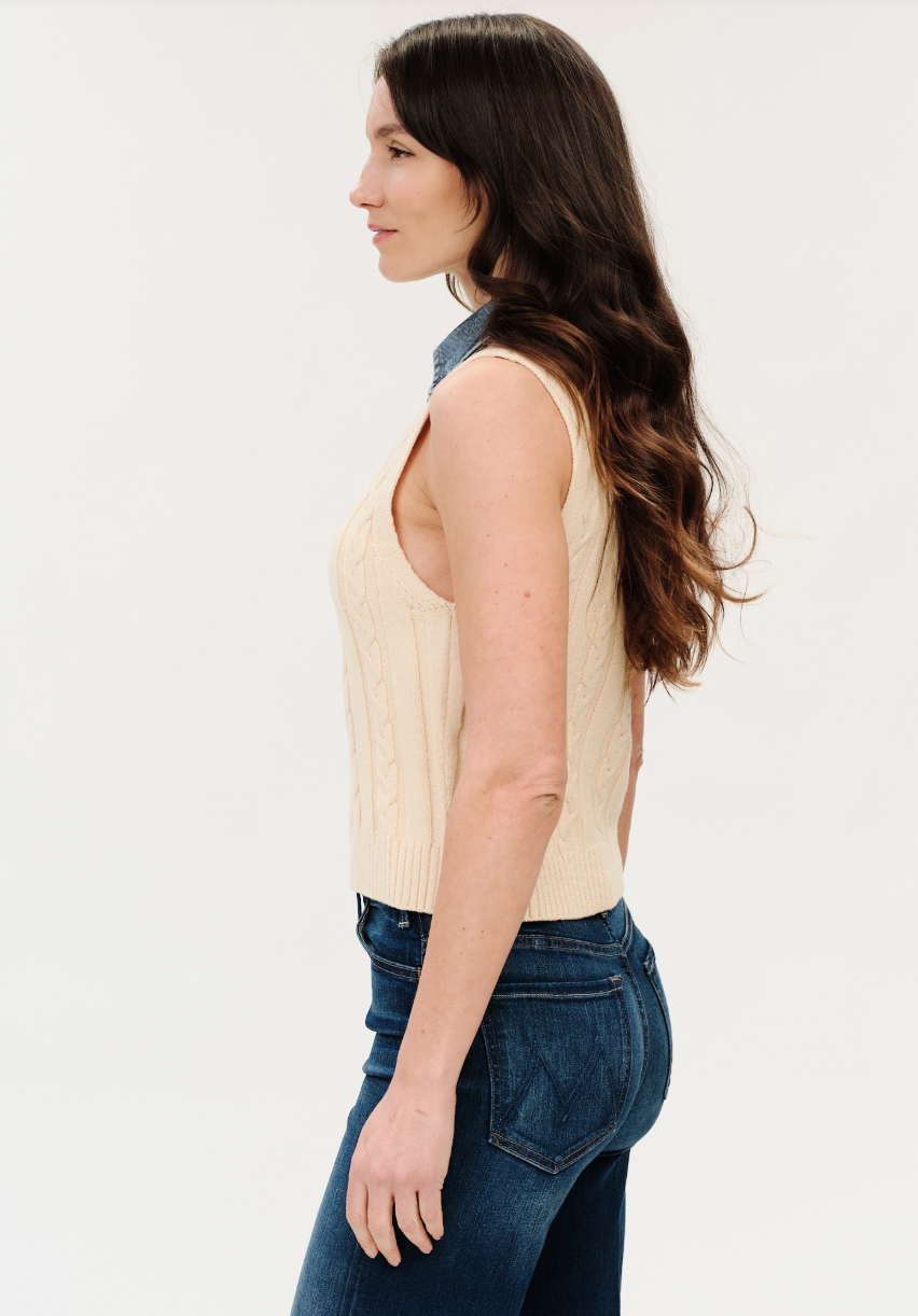 Monica Mixed Media Denim Collar Vest