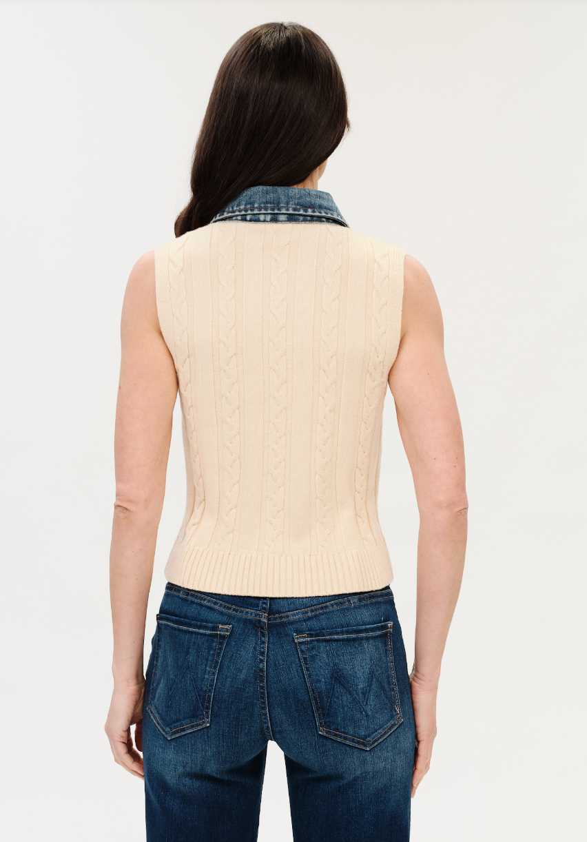 Monica Mixed Media Denim Collar Vest