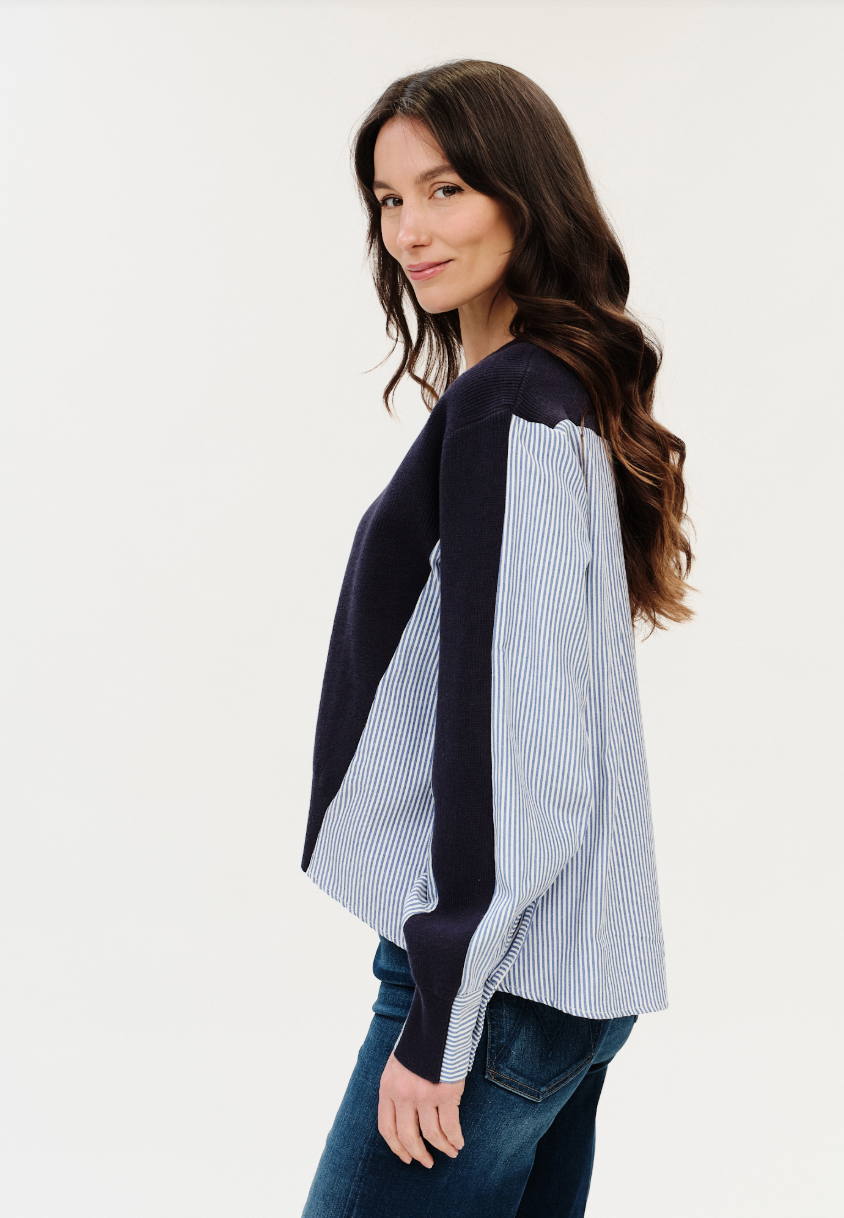 Zari Mixed Media Poplin Striped Cardigan
