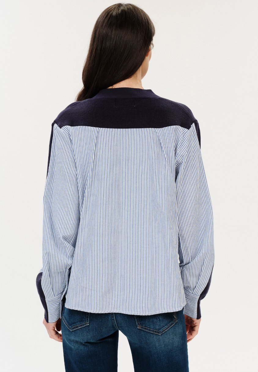 Zari Mixed Media Poplin Striped Cardigan