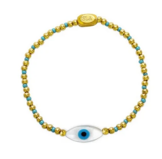 24/7 Stretch Bracelet Aqua Azure MOP Evil Eye