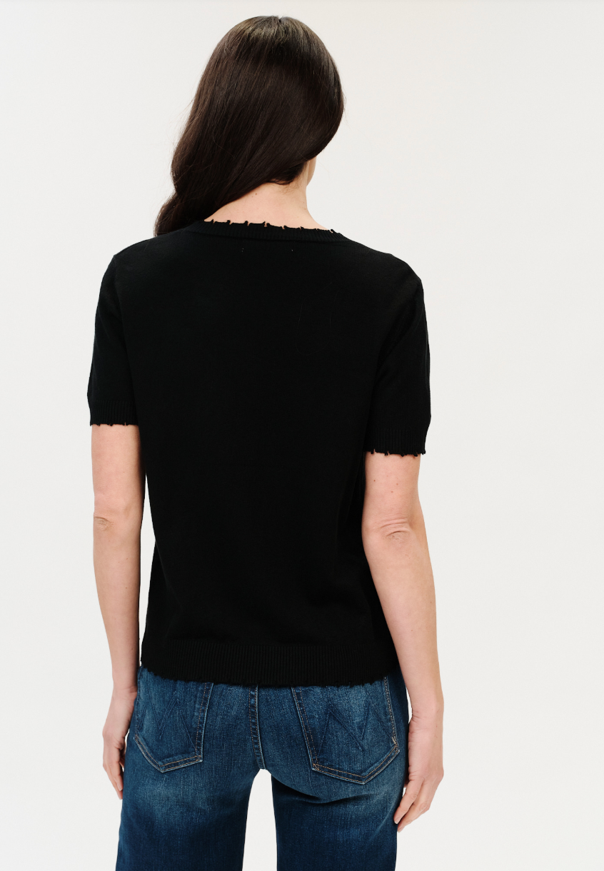 Gemma V-Neck Frayed Hem SS Sweater