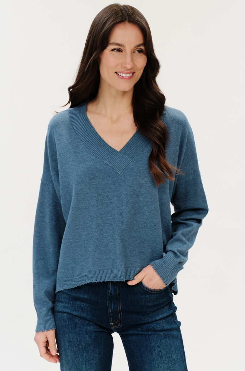 Geneva V Neck Fayed Hem Sweater