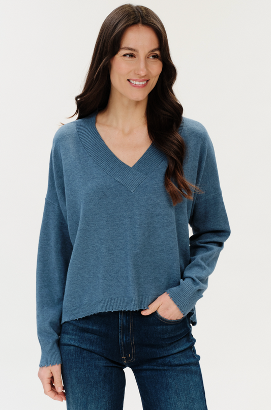 Geneva V Neck Fayed Hem Sweater