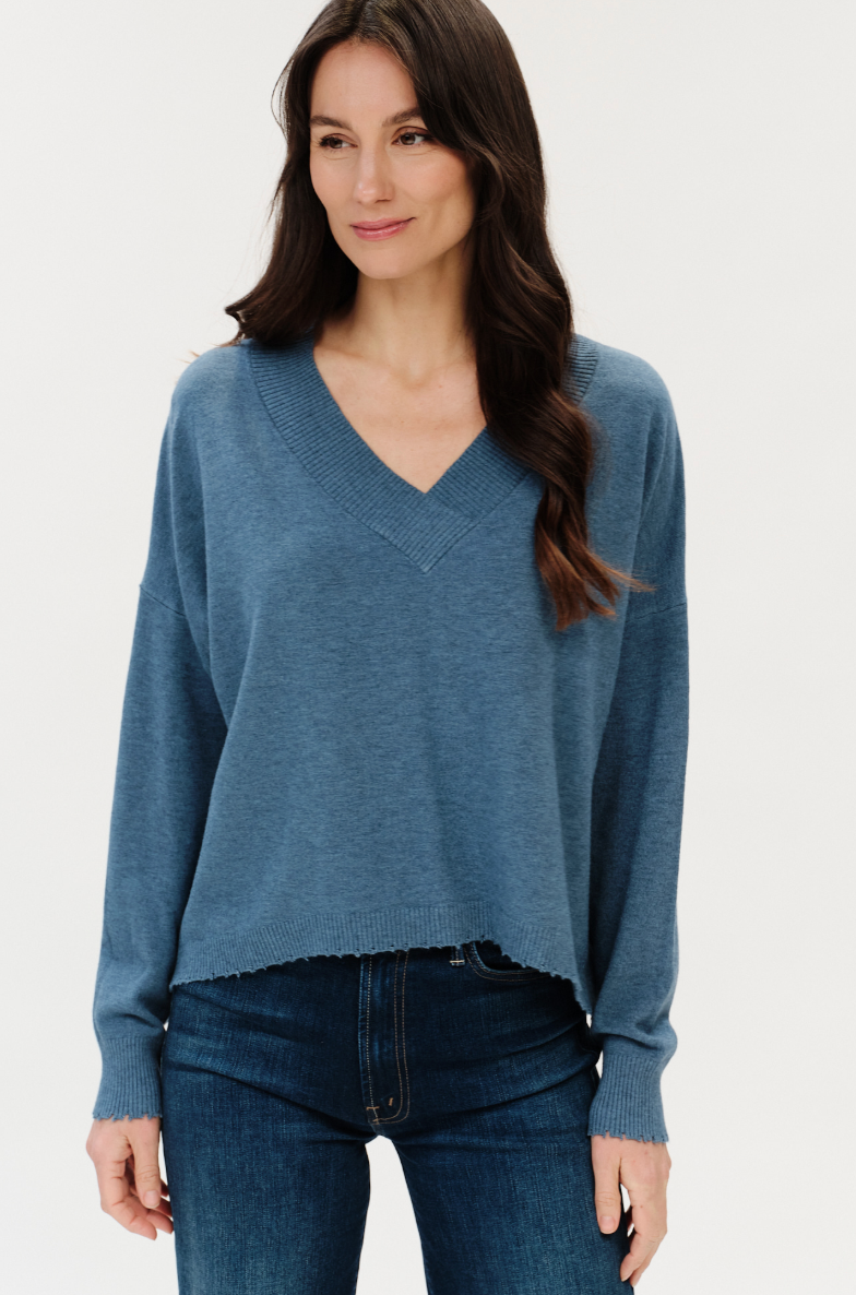 Geneva V Neck Fayed Hem Sweater