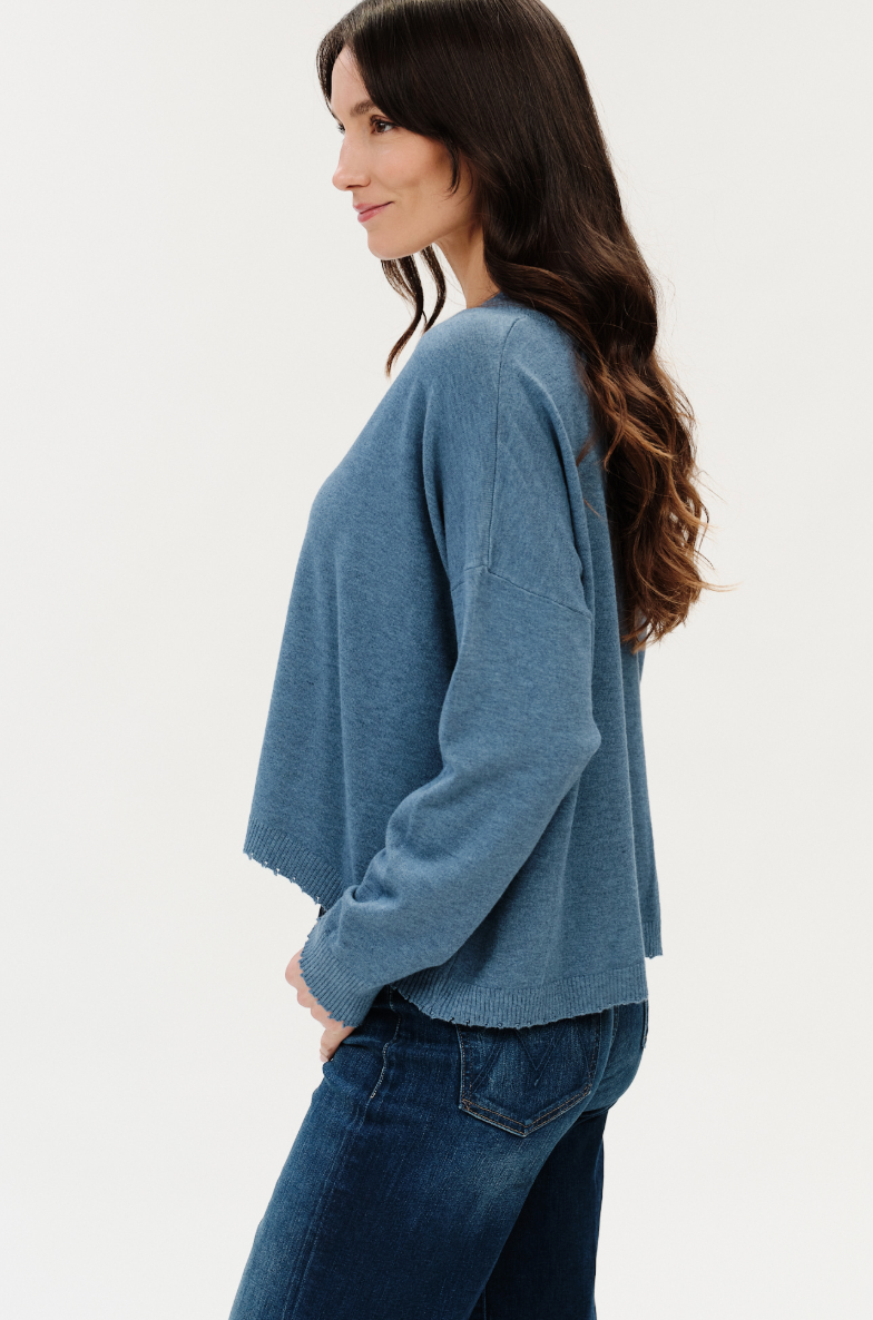 Geneva V Neck Fayed Hem Sweater