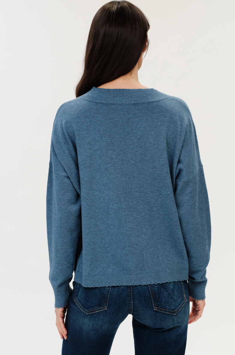 Geneva V Neck Fayed Hem Sweater