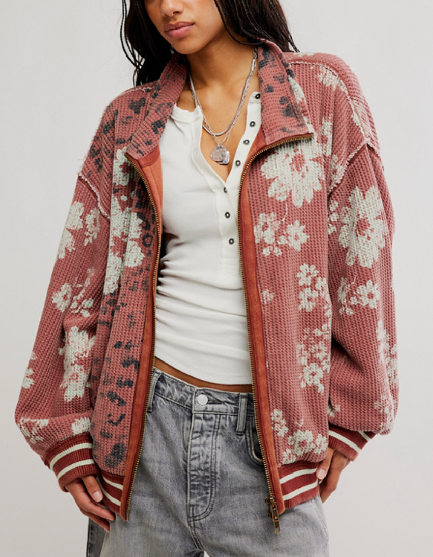 Print Mix Zip Up Cardi