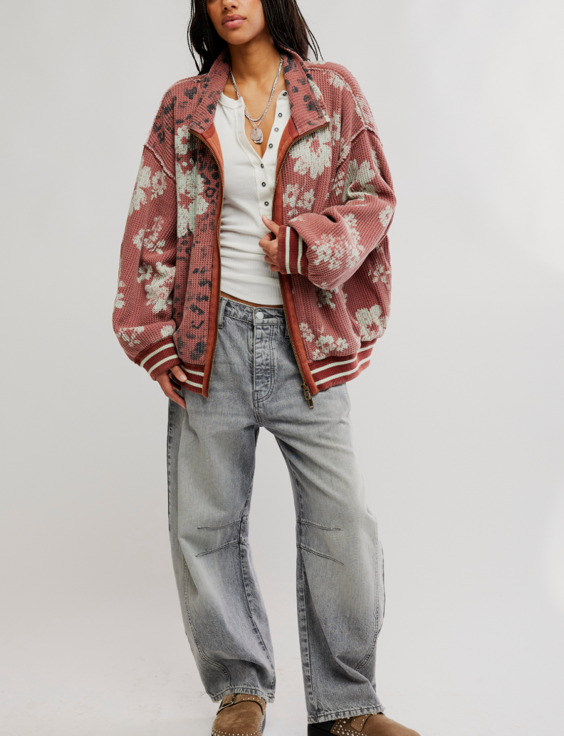 Print Mix Zip Up Cardi