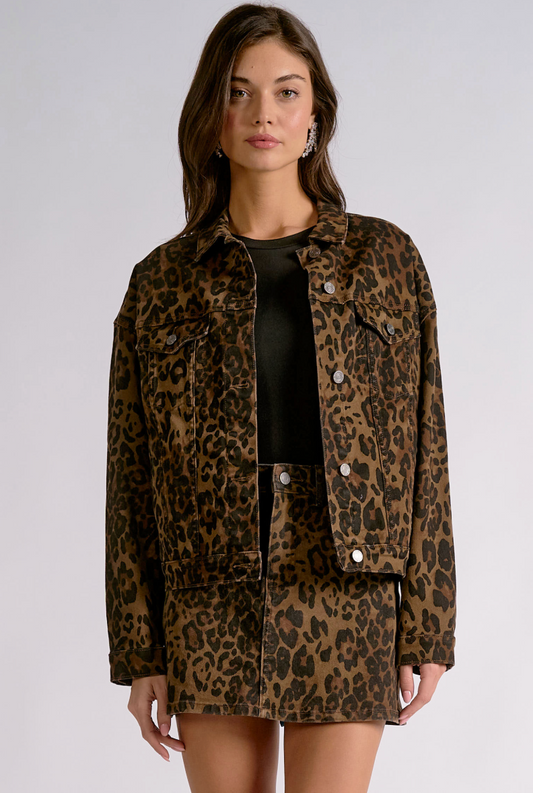 Safari Printed Collared Denim Jacket