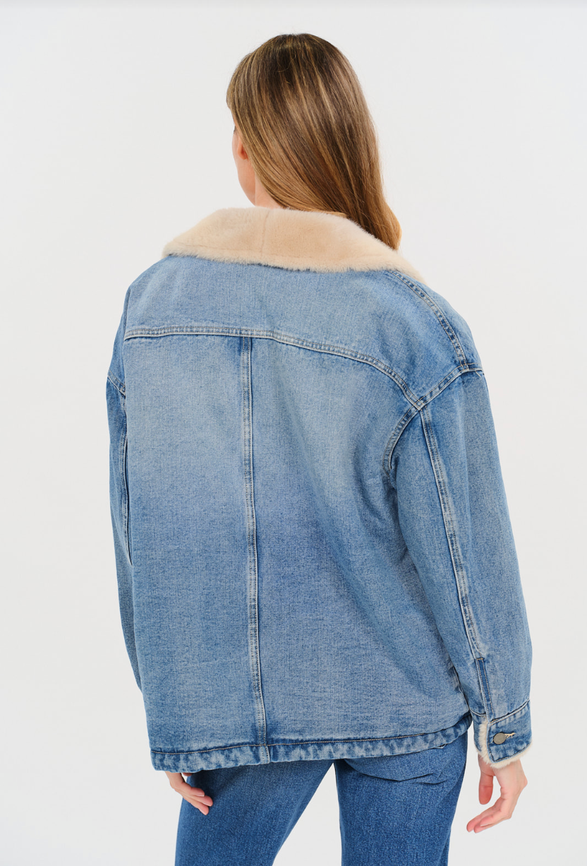 Wynn Faux Sherpa Shawl Denim Jacket