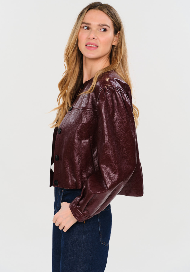 Emilia Textured Faux Leather Bomber Jacket