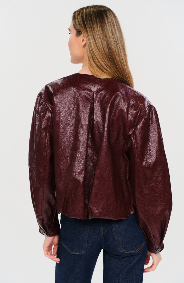 Emilia Textured Faux Leather Bomber Jacket