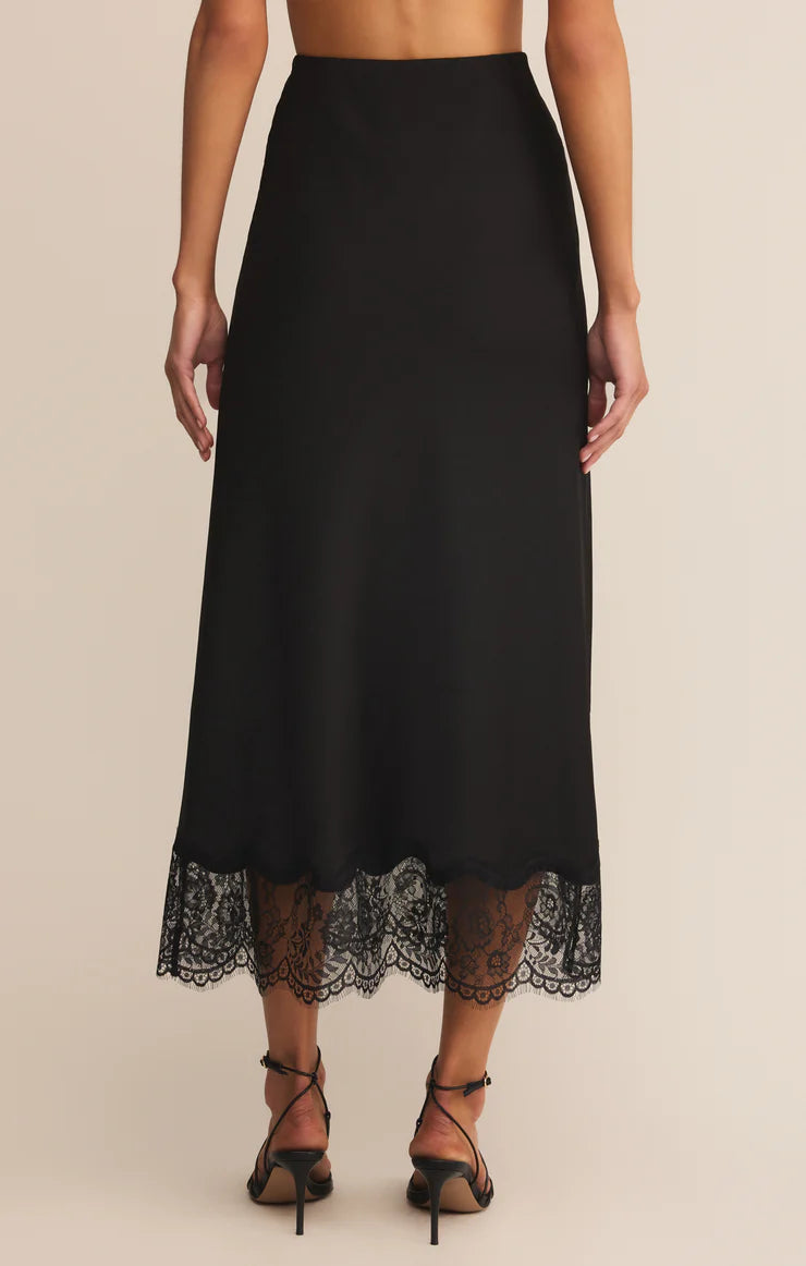 Kendall Lace Trim Satin Midi Skirt