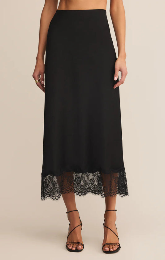 Kendall Lace Trim Satin Midi Skirt