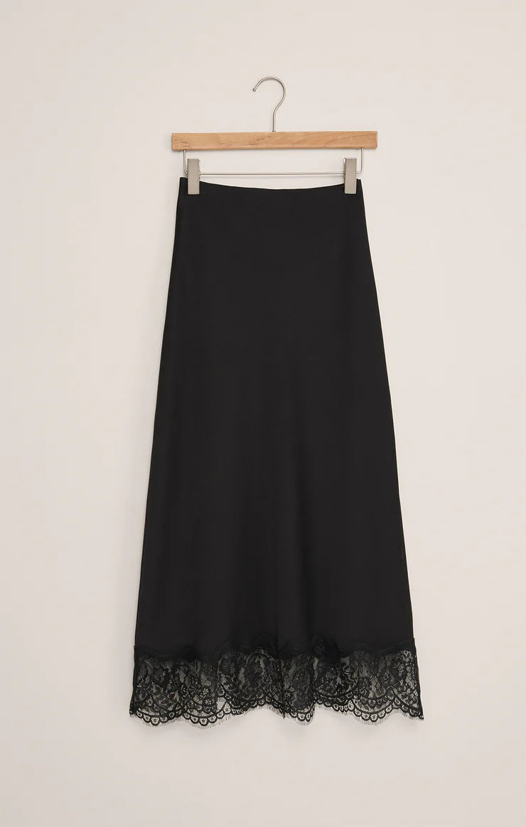 Kendall Lace Trim Satin Midi Skirt