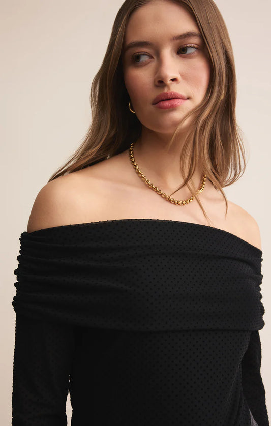 Twyla Off Shoulder Mesh Polka Dot Top