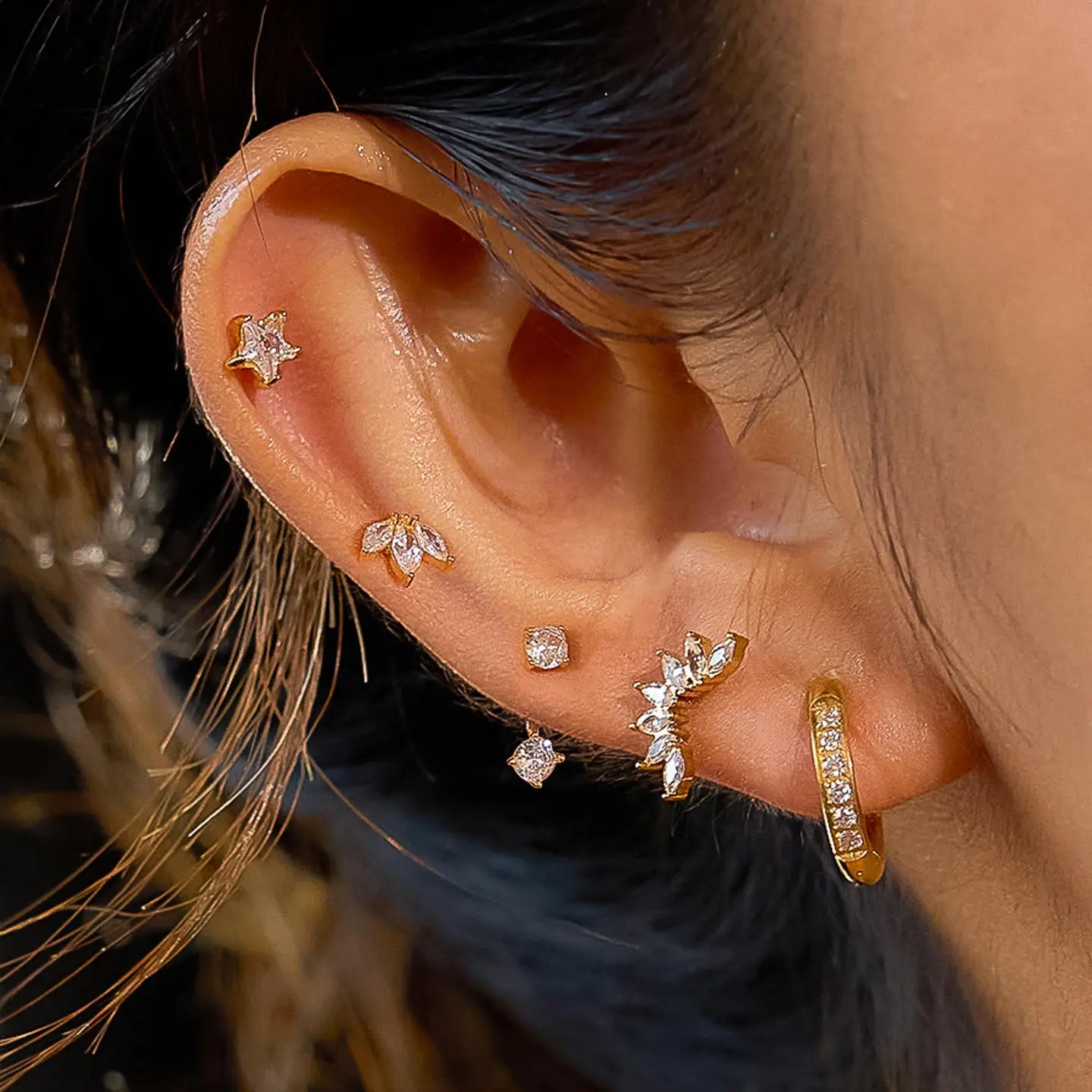 18K Gold Non-Tarnish Cz Mix Earring Set