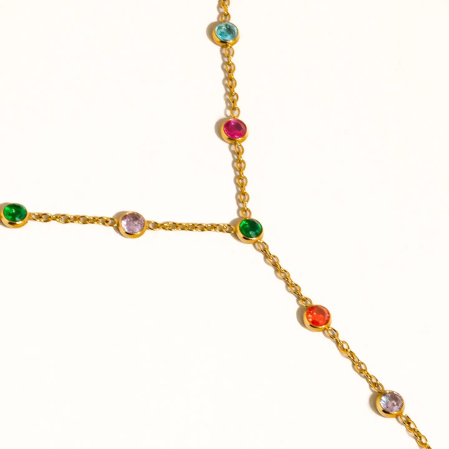 18K Gold Non-Tarnish Round Beaded Y Necklace
