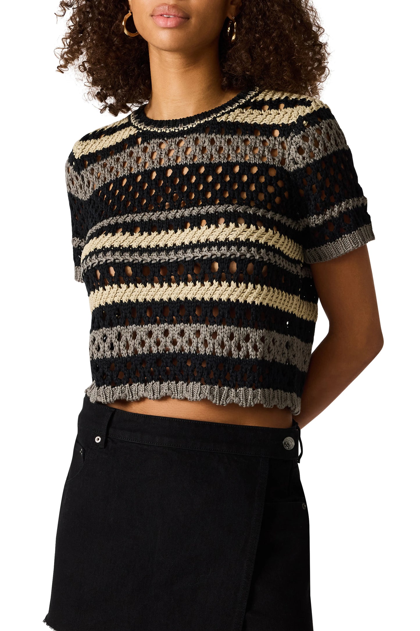 Winnie Striped Open Knit Crop Sweater